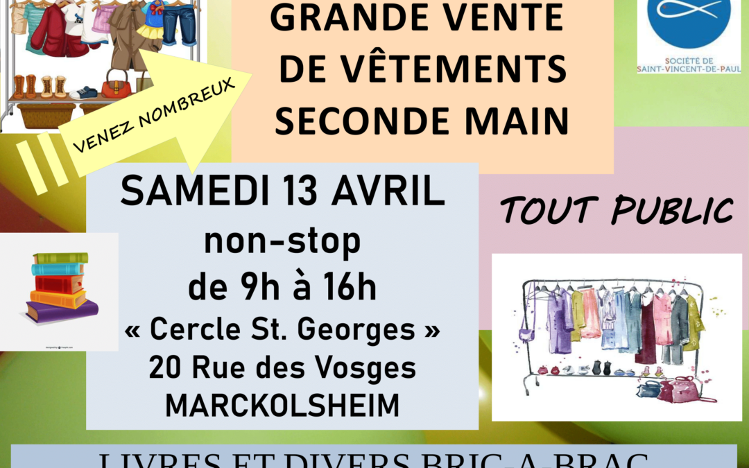 Société de Saint-Vincent-De-Paul – grande vente de vêtements seconde main, livres et divers bric-à-brac